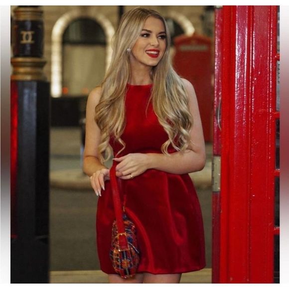 Zara red velvet voluminous mini sleeveless dress - Picture 7 of 11